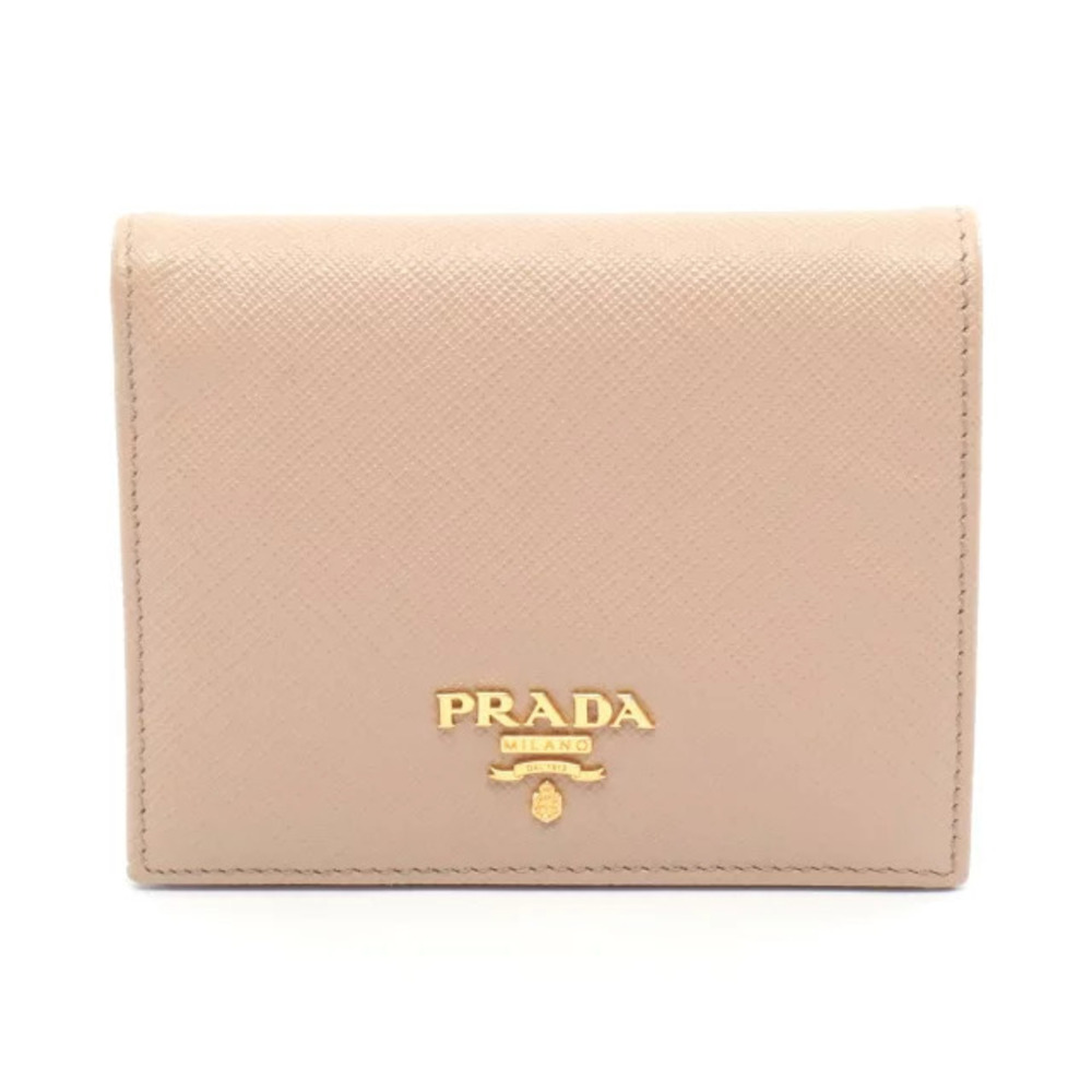 Prada SAFFIANO MULTIC Bi fold Wallet Leather Beige Cream